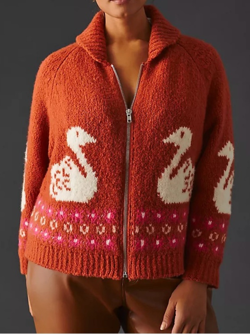 Anthropologie Maeve Zip-Front Swan Cardigan Sweater jacket S